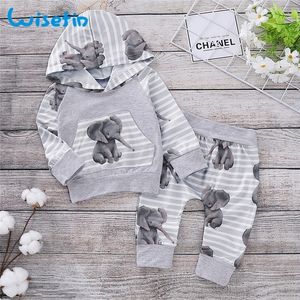 Cartoon Elephant Baby Boy vestiti Set grigio chiaro nato vestiti con cappuccio TopsSoft pantaloni 0- bambini Set per Boy Girl LJ201221