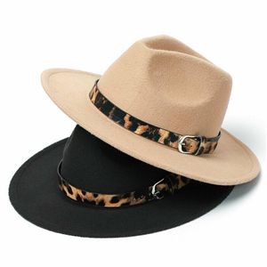 Berretti Fashion Trend Donna Donna Feltro di lana Cappello Fedora Stampa leopardata Tesa larga Panama Casual Festa formale Fedora invernali Berretti