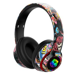 bluetooth Headphones cool graffiti LED light-emitting headphones can be inserted into the card mobile computer universal