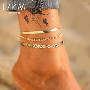 Anklets 17KM Fashion Gold Multilayer Snake Chain Women Beads Anklet Leg Ankle Bracelets Beach Foot Jewelry Accessories Marc22