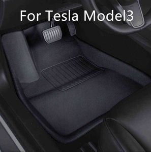 För Tesla Model 3 2021 Golvmatta Vattentät Halkfri Modifierad modell3 Tillbehör 3st/set Helt omgiven specialtrampdyna H220415