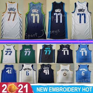 Män basket dirk nowitzki jersey 41 luka doncic 77 Kristaps porzingis 6 utgåva tjänade stad alla ed baskettröjor