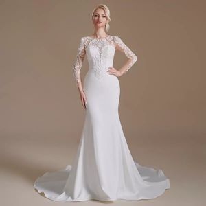 Abiti da sposa eleganti a sirena maniche lunghe applique in pizzo spiaggia senza spalline abito da sposa immagini reali CPS1995