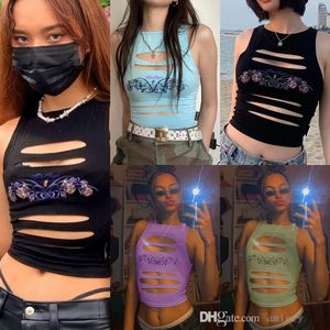 Casual Women's Top Summer New Solid Color Burnt Round Neck Sleeveless Vest Hole Exposed Navel Camisole