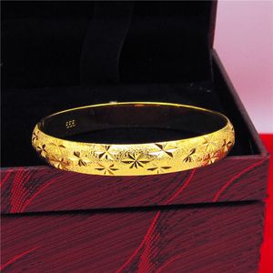 10mm Bangle Womens Pulseira Esculpida Estrela 18K Amarelo Ouro Cheio Sólido Dubai Wedding Bangle Vintage Jóias Dia 60mm