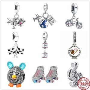 925 Sterling Silber baumeln Charme neue bunte Zirkon Fahrrad Hantel Roller Anhänger Perlen Perle passen Pandora Charms Armband DIY Schmuck Zubehör