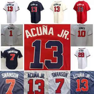 Dansby Swanson 2022 Baseballtröjor 13 Ronald Acuna Jr. 22 Robinson Cano 32 Collin McHugh 28 Matt Olson 27 Austin Riley Ozzie Albies Jersey Custom Men Women Youth Fried