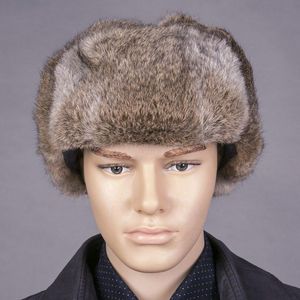 Berets Winter Real Fur Bomber Hat Handmade Men Outdoor Super Warm 100% Natural Full Pelt Russian Cap R2