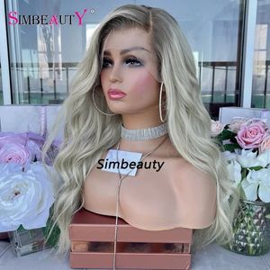 Brazilian 200Density Ombre Creamy Platinum Blonde Human Hair Wigs for Black Women 13x6 Deep Part Lace Front Wigs Natural Hairs