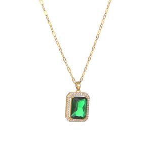 Bijoux Topaze Verte achat en gros de Colliers de pendentif anillos bijoux en or Luxury Green Square Topaz Collier pour femmes Mariage de la chaîne de la clavicule