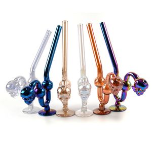 Colorful Electroplate Smoking Pipes Glass Oil Burner Bubbler Portable Hand Pipes Heady Pyrex Skull Oil Burner Mini Tobacco Tools Small Dab Rigs