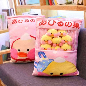 PCSSET KAWAII LALAFANFAN CAFE DUCK PELUSH TOY ANAHACAK ÇANTI Yumuşak Karikatür Hayvan Dolgulu Pop Kanepe Yastık Kız Çocuk Hediyesi J220704