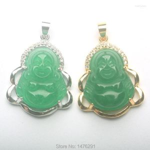 Hanger kettingen ingelegde stenen imitatie groene jades gesneden Boeddha zirkoon amulet boeddhist pc spendant heal2222