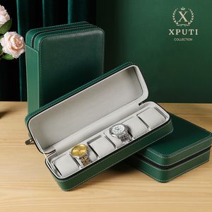 Watch Traval Case Box Organizer 6/10/12 Slots PU Leather Portable Zipper Multi-Functional Bracelet GREEN Display 220429