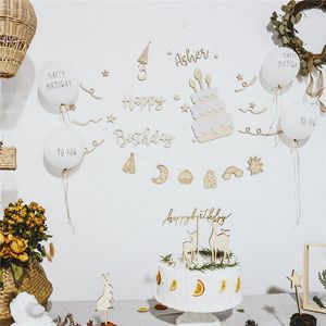 Party-Dekoration, individuelle Holz-Alles Gute zum Geburtstag-Hintergrund, Wanddekoration, Schilder, Kuchendeckel, Luftballons, Po-Requisiten