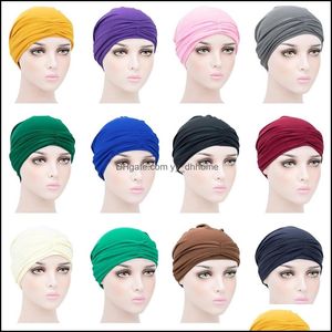 Beanie/Skl Berretti Cappelli Cappelli Sciarpe Guanti Accessori di moda Turbante alla moda per le donne Sciarpa hijab musulmana tinta unita Hijab India Testa africana W