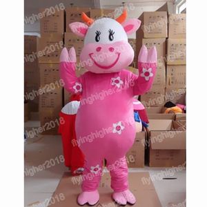 Hallowee Lovely pink Cow Mascot Costume Simulation Adult Size Cartoon Anime theme character Carnival Unisex Dress Christmas Fancy Performance Party Dress