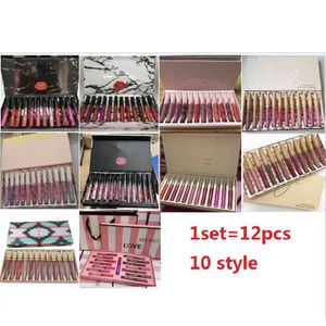 12 cores LipGloss Matte batons líquidos Lip Gloss Suit Set 12pcs/set batons 10 estilos 1set