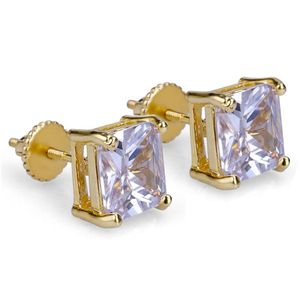 Mens Hip Hop Stud oorbellen Sieraden Hoogwaardige mode Gold Silver Square Simulated Diamond Earring mm240W