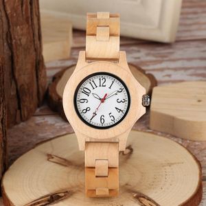 Wristwatches Pure Little Cute Round Dial Chic HOur Clock Full Bamboo Wood Watch Women Quartz Wooden Bracelet Women's Wrist Reloj MujerWr