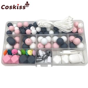 Baby Silikon Beißring Schnuller Clips Spielzeug Food Grade Silikon Perle Beißring Baby Pflege Dusche Geschenk Halskette Anhänger DIY Handwerk Set 220507