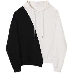 Men's Hoodies & Sweatshirts Contrasting Asymmetric Stitching Hooded Sweater Men's Loose And Irregular Color Matching Long-sleeved Pullov