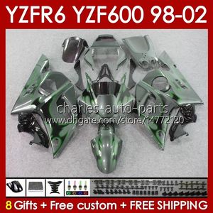 Kit corporal para yamaha yzf r6 r 6 98-02 yzfr6 98 99 00 01 02 Bodywork 145No.77 Yzf 600 cc yzf-600 quadro yzf-r6 yzf600 600cc 1998 1999 2000 2001 2002 ABS Fircating Green Blk