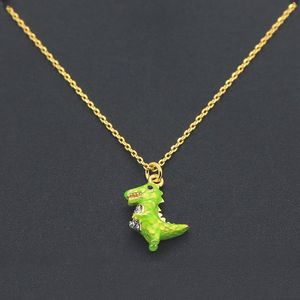 Kedjor Kvinnors trendiga halsband Fashion Diamond Green Small Dinosaur Clavicle Chain Korean version Söta halsbindare