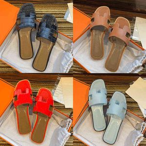 with Designer Box Sandals Luxury Oran Slippers Women Slides Flat Flip Flops Skin Slide Ladies Beach Summer Genuine