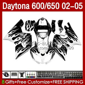 Kit carenature per Daytona 650 600 CC 02 03 04 05 Carrozzeria 132No.72 Fiamme bianche Carenatura Daytona 600 Daytona650 2002 2003 2004 2005 Daytona600 02-05 Corpo moto ABS