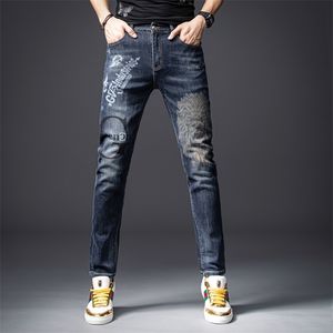 High-Quality Embroidery Men Jeans Fantastic Patterns Brand Slim Elastic Comfortable Hiphop Pants Distressed Trousers 201128