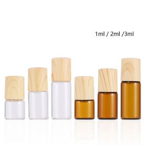 パッケージボトルアンバークリア1ml 2ml 3ml 5mlロールボトルガラスローラーバイアルとプラスチック製の竹の帽子SN4109