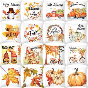 Decoração de festa Happy Fall Cushion Capa de abóbora Folha de abóbora Aquarela Pillow Farmhouse Decor de Ação de Graças Caso de Ação de Graças 45x45cm