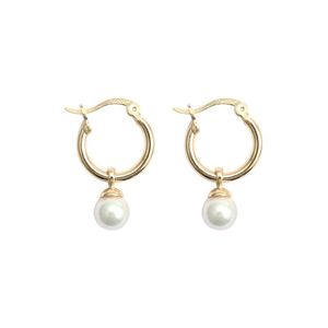 Hoop Huggie 1Pair 18K Gold 13,5 mm Söt Real.925 Sterling Silver Shell Pearl Loop Circle Earring Ear Bone Fiercied Charms C-F2829Hoop