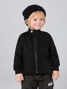 Toddler Boys Mock Neck Zipper Suede Jacket SHE