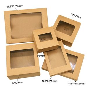 6st Kraft Paper Cookie Candy Box PVC -fönster för bröllop julklapplådor Förpackningsdekoration Birthday Party Supplies 220812