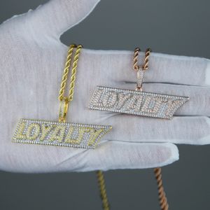 Luxo Hip Hop Inicial Carta Lealdade Charme Colar Pingente Completo Full Fora Bling 5A Cúbico Zircônia CZ Moda Homens Jóias