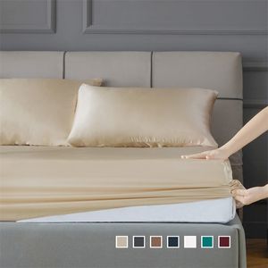 Satin Silk Fitted Sheet Solid Color Bed Elastic Band Mattress Cover s for Queen King Size spread 220514