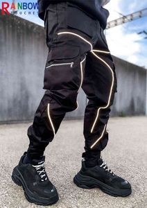 New Men Sports Pants Reflexive Stripes Multi Pocket Pocket Premium Pants Casual Casual J220629