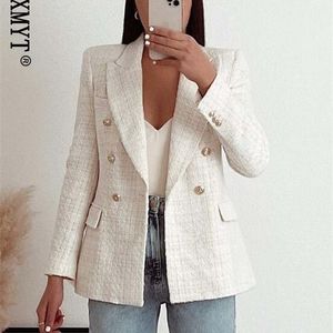 Klkxmyt traf jaqueta feminina primavera moda duplo breasted tweed blazer casaco vintage manga longa feminino outerwear chique topo 220801