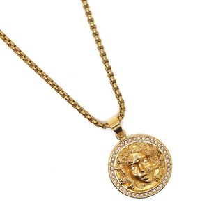 Naszyjniki z wisiorkami Unisex Stal nierdzewna 316L Cool Gold-Color Medusa Clean Stone Free Chain