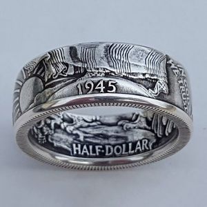 Mode-Münzringe Vintage Half Dollar 1945 Geschnitzter „The United State of American“-Ring zum Sammeln von Schmuck, 2 Farben