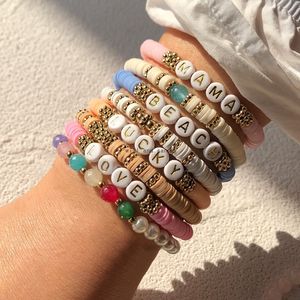 Wholesale clay polymer bead bracelets for sale - Group buy Boho Beach Letter Clay Word Heishi Beaded Bracelet Women s Polymer Clay Disc Bracelets word Love mama lucky Bracelets summer fashion jewelry