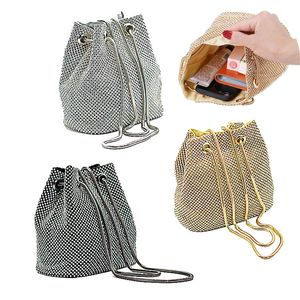 Luxo shinestone damas diamante saco de cordão noturno de grande capacidade para festas fêmeas bolsas de balde de sacola de garra de embreagem de casamento