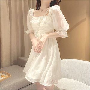 Французское летнее платье женское белое платье с пышными рукавами в корейском стиле платье феи кружевное шифоновое японское платье Kawaii элегантное винтажное платье 220514