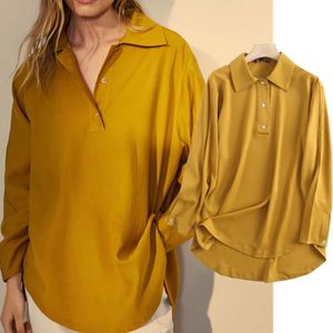 Kvinnors blusar skjortor maxdutti indie folk elegant hösten England stil mode tröja kvinnor enkel gul blus mujer de moda 2022 blus