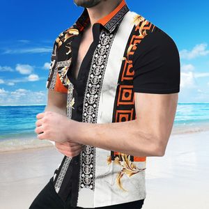 Mens camisa camisa Roupa Blusa listrada Hawaii Manga curta Botão de verão Botão de plata