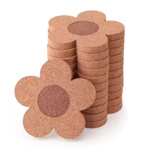 Cork Mats Pads Coasters İçecekler Yeniden Kullanılabilir Doğal Cork 4 inç Çiçek Şeklinde Ahşap Kara Masa Cam Masası GC1006