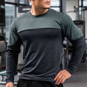 Herbst winter spandex satin Laufshirt Langarm Gym Shirt Männer Sportswear Dry Fit Shirts Für Bodybuilding Männer Fitness Sport L220704