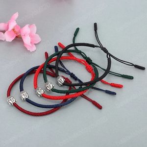 Braccialetti con ciondoli intessuti con testa di Buddha tibetano etnico per donna, uomo, nodo fatto a mano, braccialetto di corda, regalo di gioielli amuleto